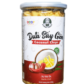 Dừa Sấy Giòn Vị Tỏi Ớt hộp 200gr